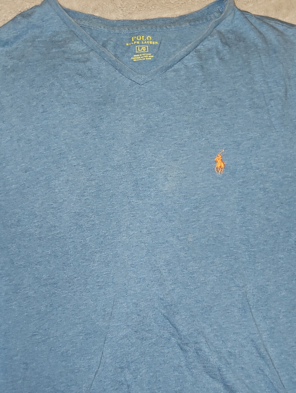 Polo by Ralph Lauren Heather Blue V-Neck Tee Shirt Logo Large Men